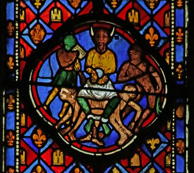 Vetrata raffigurante Satana nella sua corte da French School